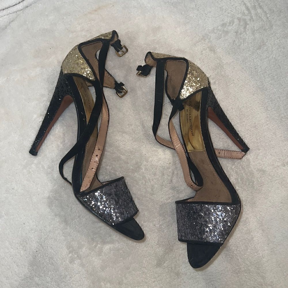 Size 38 womens heels sparkly black and gold Zara